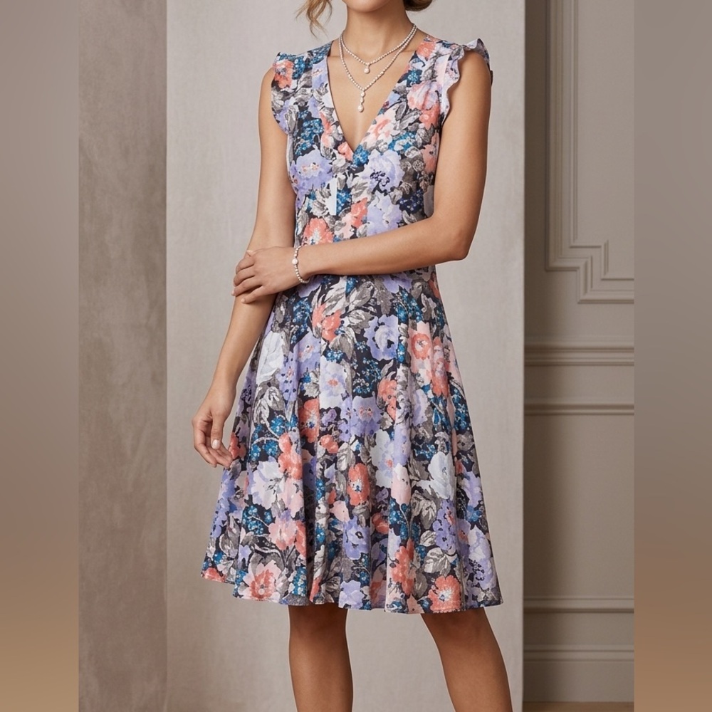 Rebecca Taylor 100% Silk Sleeveless Dress Women's XS 2 Floral Penelope Fit Flare